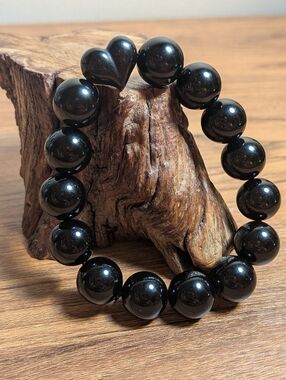 Handmade Black Obsidian 13.5-14mm Crystal Bracelet